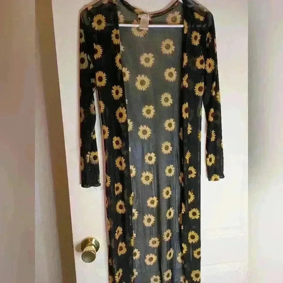 2 FOR $25 Y2K sunflower patterned long sleeve sheer NYC Duster cardigan- (#437) - Picture 1 of 6